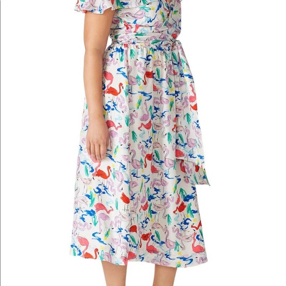NWT Tanya Taylor Plus-Size Silk Flamingo print Teigan Midi Dress - Picture 7 of 12
